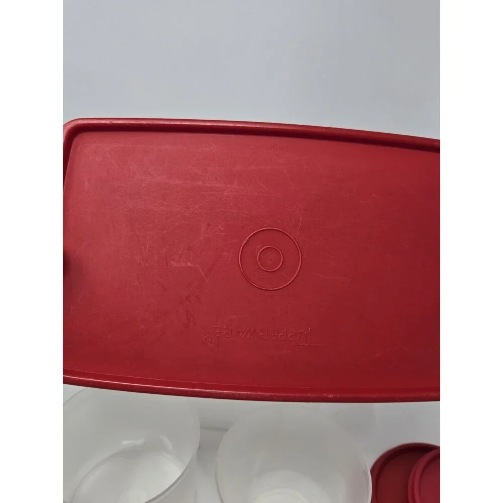 VINTAGE TUPPERWARE MISC LOT OF 34 RED CHRISTMAS FESTIVE FOOD STORAGE CONTAINERS